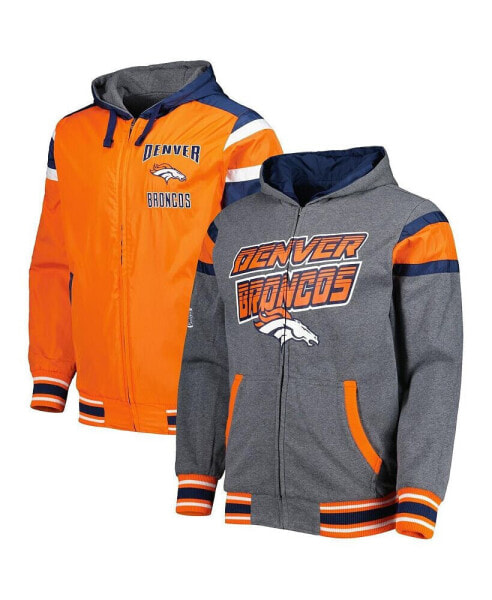 Men's Orange, Gray Denver Broncos Extreme Full Back Reversible Hoodie Full-Zip Jacket