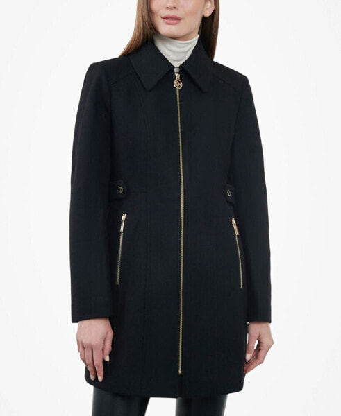 Women's Petite Club-Collar Zip-Front Coat