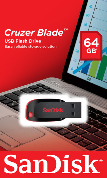 SanDisk Cruzer Blade - 64 GB - USB Type-A - 2.0 - Capless - 2.5 g - Black - Red