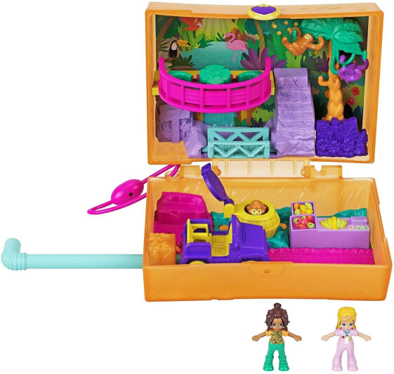 Polly Pocket GKJ53 Polly Pocket Juice Fun Safari Box, 2 Small Dolls and Accessories