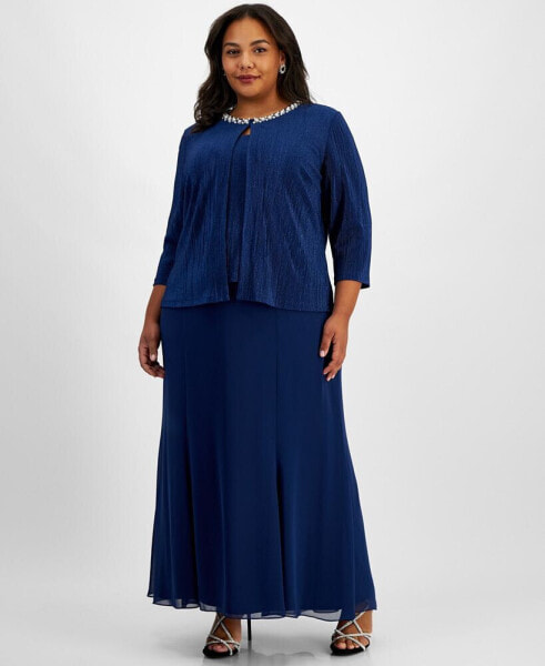 Plus Size Embellished-Neck Jacket Dress