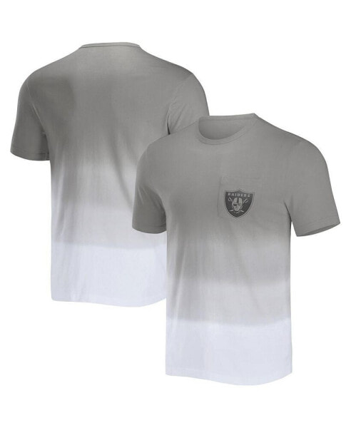 Men's NFL x Darius Rucker Collection by Silver, White Las Vegas Raiders Dip Dye Pocket T-shirt