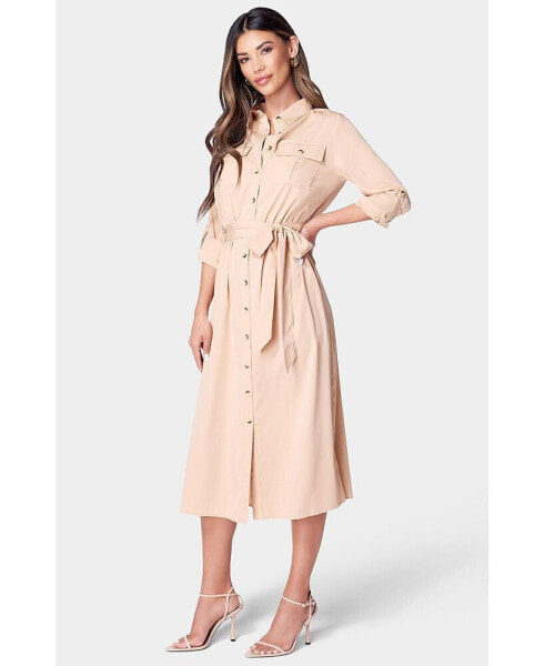 Women's Poly Crepe Front Button Dress