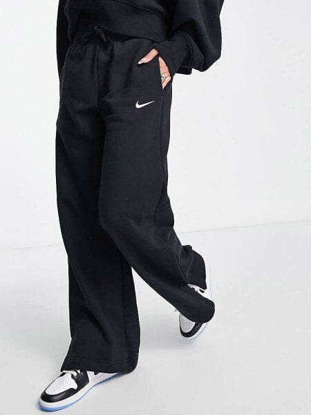 Nike mini swoosh high rise wide leg joggers in black and sail