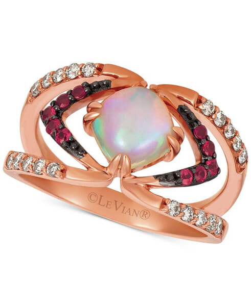 Neopolitan Opal (3/4 ct. t.w.), Passion Ruby (1/6 ct. t.w.), & Nude Diamonds (1/4 ct. t.w.) Ring set in 14k Rose Gold
