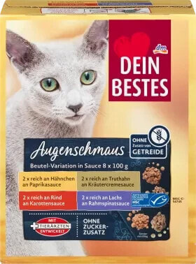 Nassfutter Katze mit Huhn, Lachs, Rind & Truthahn in Sauce, Multipack (8x100 g), 800 g