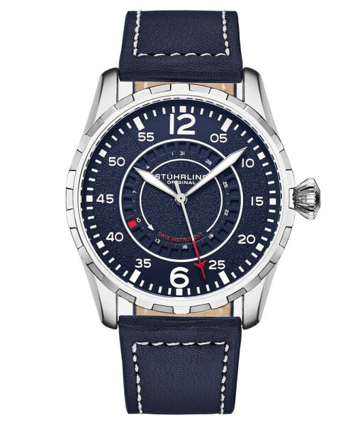 Часы Stuhrling Quartz Blue Genuine Leather Watch