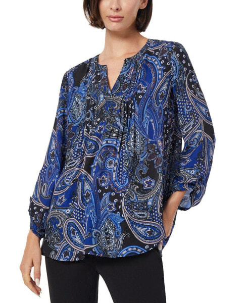 Women's Paisley Pintuck Tab-Sleeve Blouse