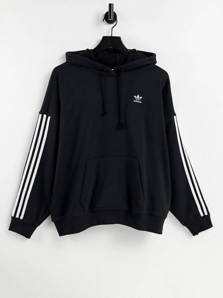 adidas Originals adicolor three stripe hoodie in black