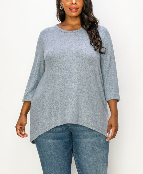 Plus Size Cozy 3/4 Rolled Sleeve Button Back Top