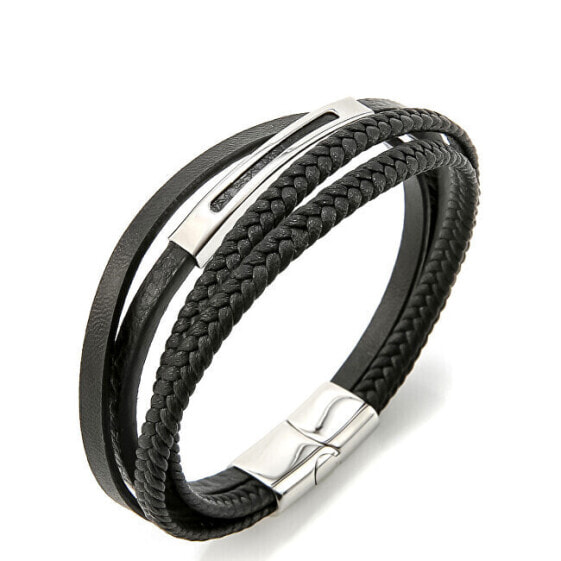 Black leather bracelet Leather VSB003SB-PET
