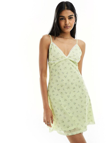 ASOS DESIGN lemon ditsy cami dress with contrast trim