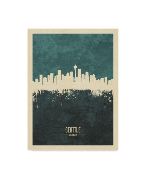 Michael Tompsett Seattle Washington Skyline Teal Canvas Art - 15" x 20"