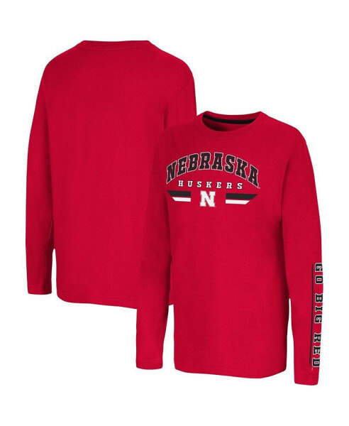 Big Boys Scarlet Nebraska Huskers Tornado Reef 2-Hit Long Sleeve T-shirt