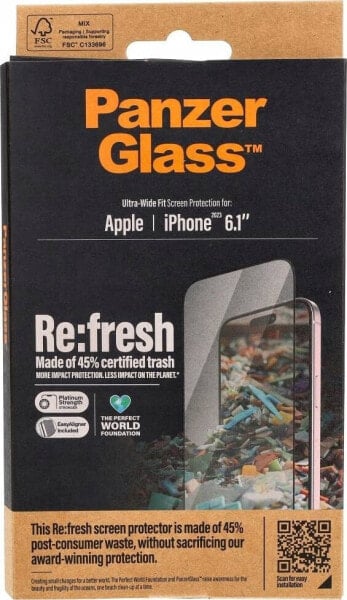 PanzerGlass PanzerGlass Re:fresh Glass iPhone 15 6.1" Ultra-Wide-Fit Screen Protection Easy Aligner 2821