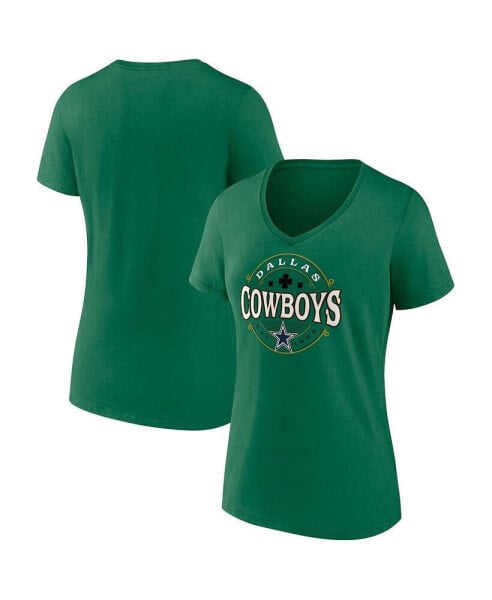 Women's Green Dallas Cowboys Lucky Celtic V-Neck T-shirt