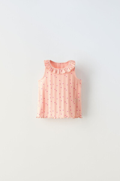 Open knit floral t-shirt with ruffles