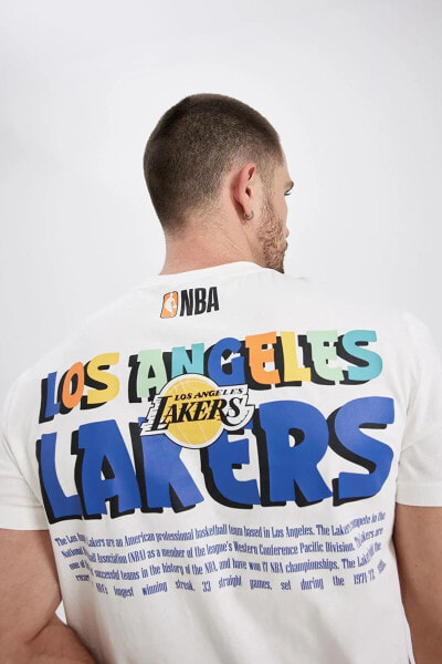 Fit Nba Los Angeles Lakers Regular Fit Sırt Baskılı Bisiklet Yaka %100 Pamuk Tişört