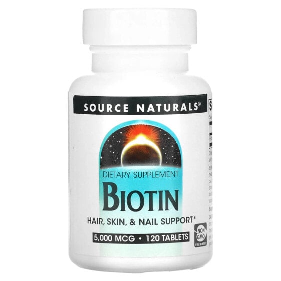 Витамины для здоровья кожи Source Naturals Biotin, 5 000 мкг, 120 таблеток