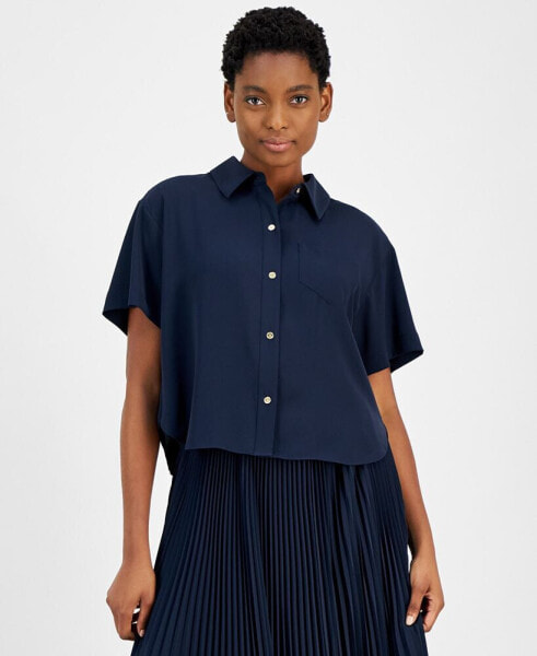 MICHAEL Women's Pleated-Back Button-Front Top