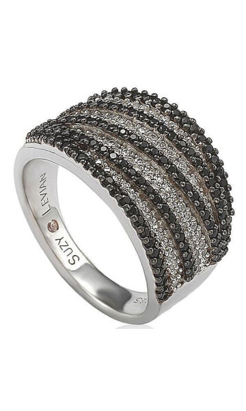 Suzy Levian Sterling Silver Cubic Zirconia Pave White & Black Wrap Ring