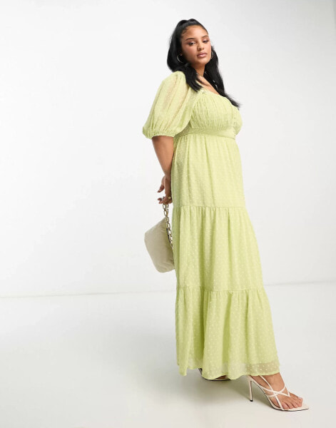 ASOS DESIGN Curve open back lace insert dobby maxi tea dress in lime