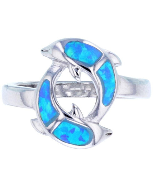 Lab-Grown Opal Inlay Dolphin Ring in Sterling Silver