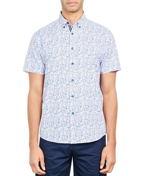 Men's Slim-Fit Performance Stretch Floral Print Short-Sleeve Button-Down Shirt