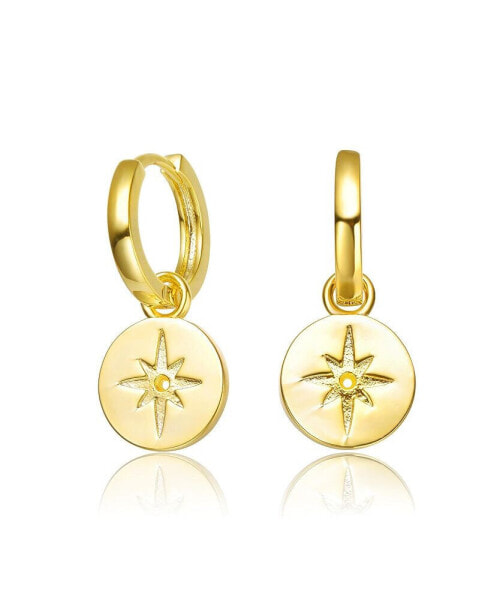 Kids/Young Teens 14K Gold Plated With Star paved on Round Bar Drop Earrings