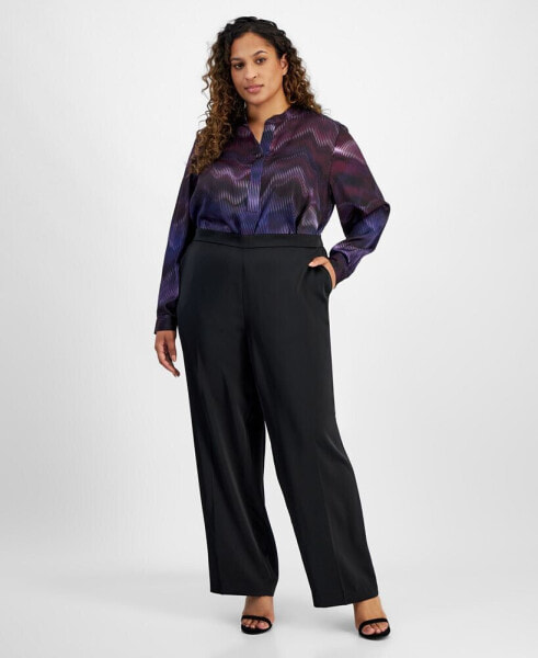 Plus Size Mid-Rise Pull-On Wide-Leg Pants