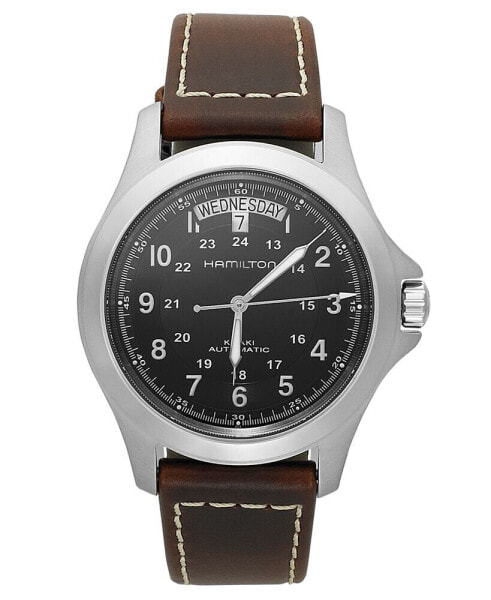 Watch, Men's Swiss Automatic Khaki King Brown Leather Strap 40mm H64455533