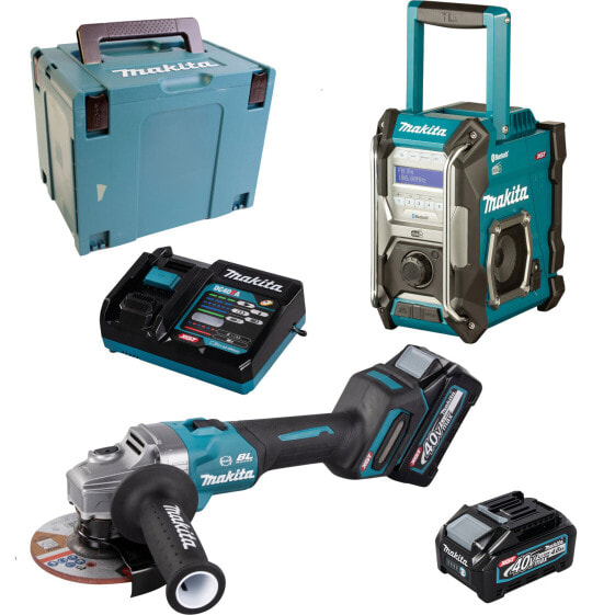 Makita XGT 40V Akku-Paket Baustellenradio + Winkelschleifer mit 2x 4,0Ah + Lader