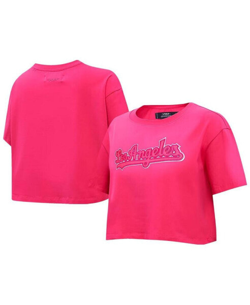 Women's Pink Los Angeles Dodgers Triple Pink Boxy Cropped T-Shirt