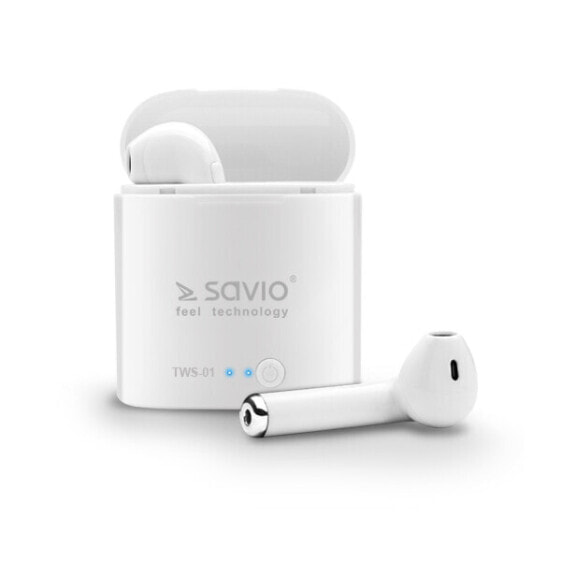 Savio TWS-01 Wireless Bluetooth Earphones - Headset - Sunglasses - Calls & Music - White - Binaural - Wireless