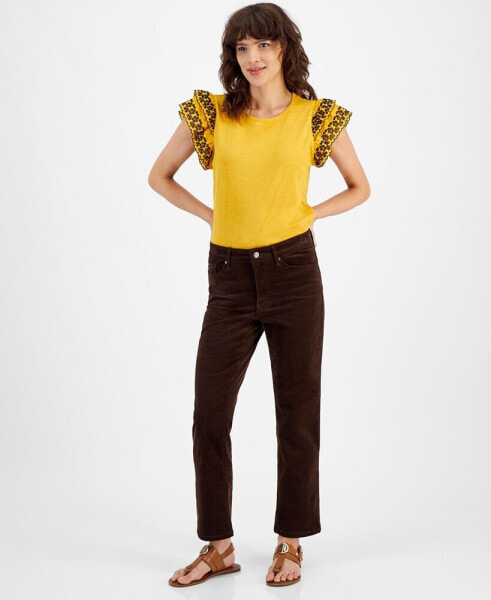 Women's Straight-Leg Cropped Corduroy Pants