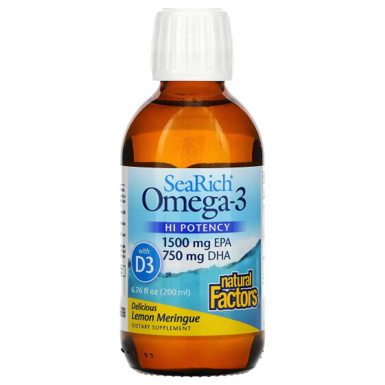 SeaRich Omega-3 with Vitamin D3, HI Potency, Delicious Lemon Meringue, 6.76 fl oz (200 ml)