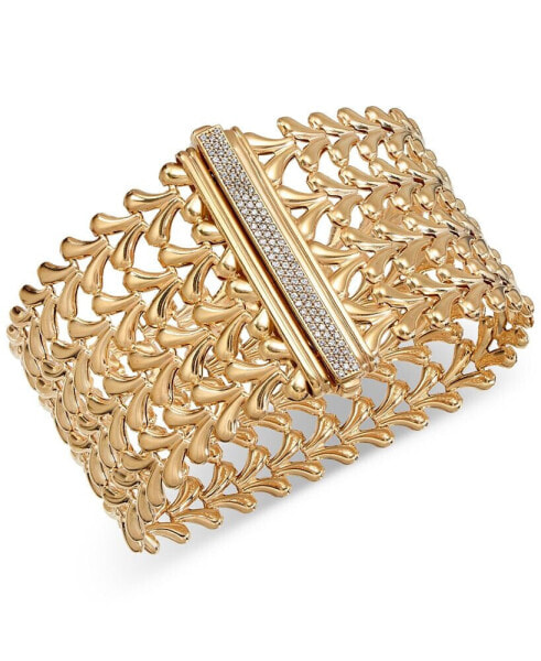 Diamond Pavé Clasp Wide Fancy Link Bracelet (5/8 ct. t.w.) in 14k Gold-Plated Sterling Silver