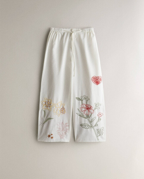 Embroidered cotton trousers