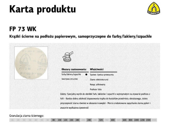 KLINGSPOR KRĄŻEK ŚCIERNY SAMOPRZYCZEPNY 125mm FP73WK gr.600 /100szt.