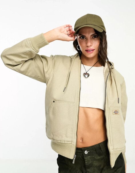 Dickies duck canvas sherpa lined jacket with hood in sand