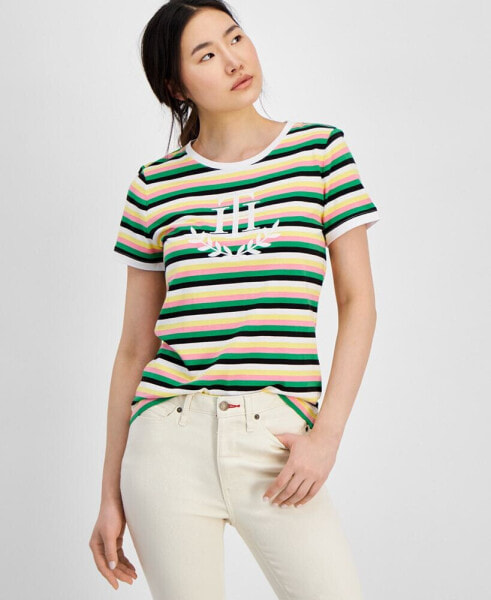Women's Striped Short-Sleeve Logo Tee
