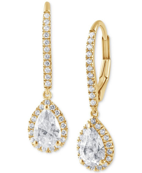 Lab Grown Diamond Pear & Round Halo Leverback Drop Earrings (1-1/4 ct. t.w.) in 14k White, Yellow or Rose Gold