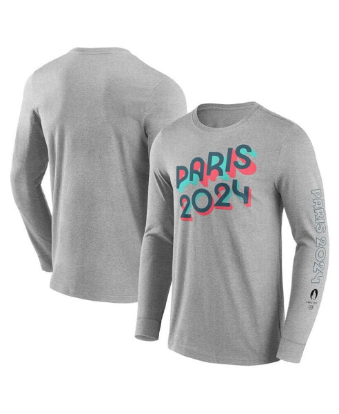 Branded Men's Heather Gray Paris 2024 Bold Stripe Long Sleeve T-Shirt