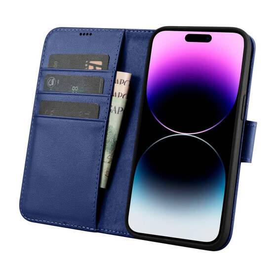 Чехол для смартфона ICARER iPhone 14 Pro Max 2w1 кожаный с карманом Anti-RFID синий