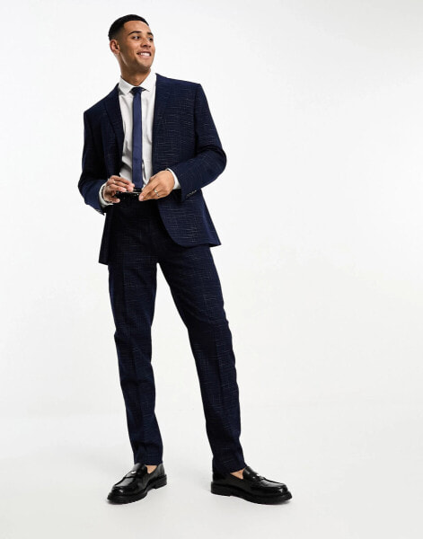 ASOS DESIGN slim suit trousers in crosshatch in navy