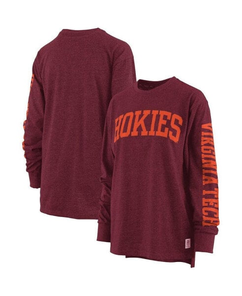 Women's Heathered Maroon Virginia Tech Hokies Two-Hit Canyon Long Sleeve T-shirt