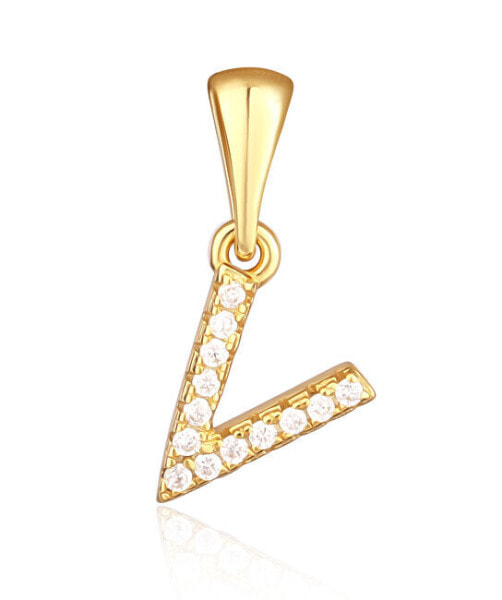 Gold-plated pendant with zircons letter "V" SVLP0948XH2BIGV