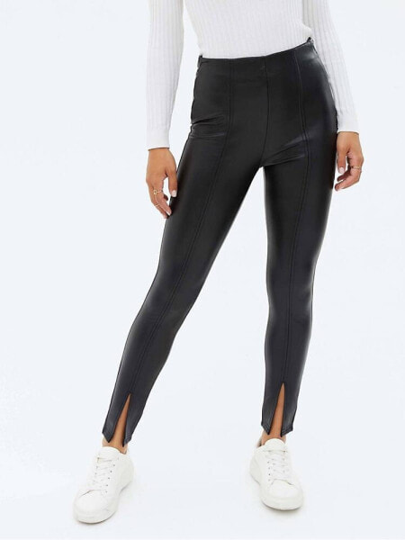 New Look faux leather split front trouser legging in black