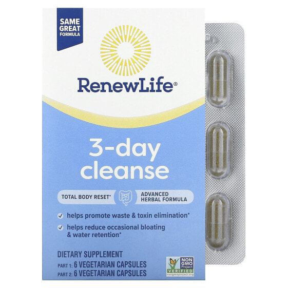 Капсулы вегетарианские Renew Life 3-Дневный Очиститель, 12 шт