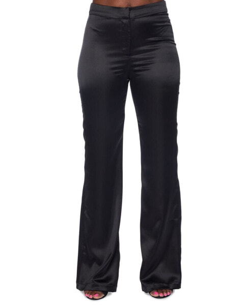 Juniors' Wide-Leg Satin Pants